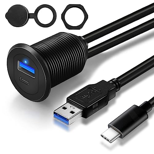 Type C 3.1 & USB 3.0 Car USB Port Mount Flush Cable Male to Female - style: USB3.0 + TC3.1 3ft