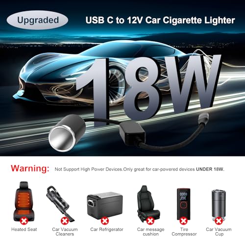 USB-C to 12V Cigarette Lighter Adapter, Car Charger