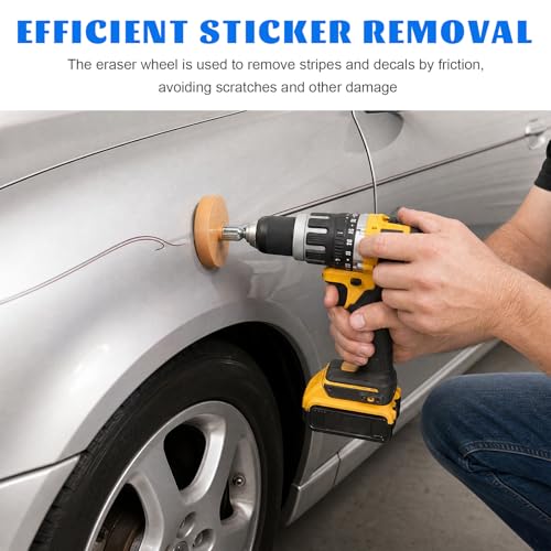 Car Eraser Wheel for Drill, Non-damaging Auto Decal Remover Wheel with Plastic Scraper & Adapter, Rubber Wheels Decal Remover Quick Clean Kit for Vehicle Glass Metal Surfaces