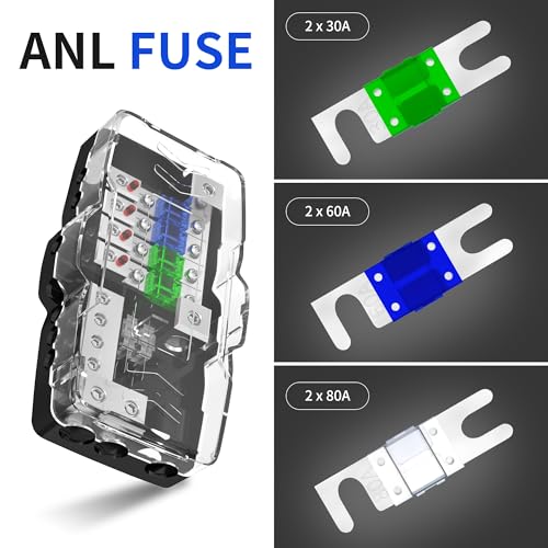 RVBOATPAT Fused Power Distribution Block Car Audio Fused Distribution Block 12V 0/4 Gauge 4 Way MIDI (Mini-ANL) Fuse Block for Auto Boat UTV Stereo Amp - style: 4 Way