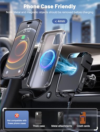 Wireless Car Charger, MOKPR Auto-Clamping Car Mount 15W/10W/7.5W Fast Charging Air Vent Car Phone Mount Compatible with iPhone 15/14/13/13 Pro/12 Pro Max/12 pro/12/11/10 Series, Samsung Galaxy Series - color: Black
