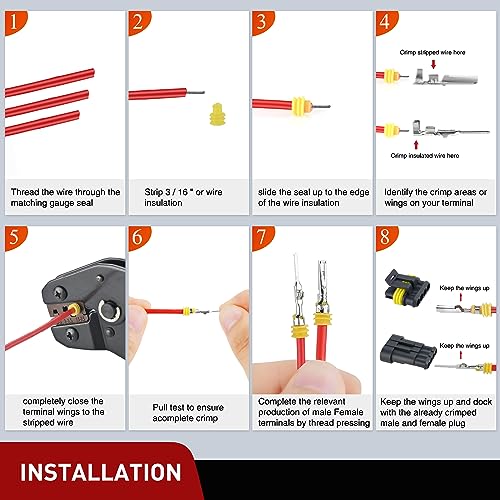 Nilight 180PCS 4 Pin Electrical Connector Plug with Male Female Terminals - size: 4Pin Connector 200Pcs