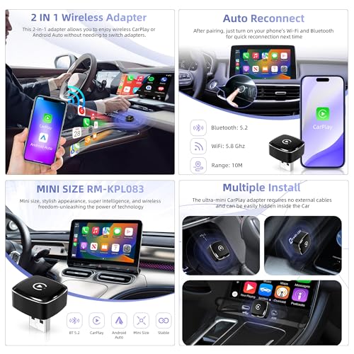 Wireless CarPlay Adapter for iPhone, 2 in 1 Android Auto Wireless Adapter - style: RM-KPL083