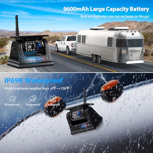 ZEROXCLUB 4 Magnetic Solar Wireless Backup Camera HD1080P 9" Loop Recording Monitor, Quad RV Rearview Backup Cameras Wireless System for Trailer RV Trucks, Built-in 9600mAh Solar Battery, BL904 - size: 9"-4 Cam