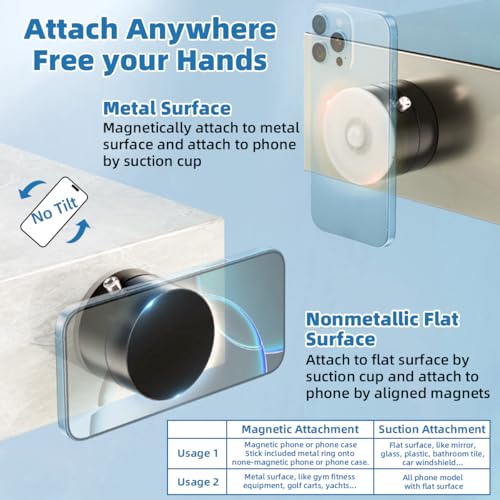 Vacuum Magnetic Phone Holder, Foldable Car Mount with Windshield Suction Cup & Metal Ring Compatible with iPhone 17 16 15 14 13 12, Samsung All Smartphones