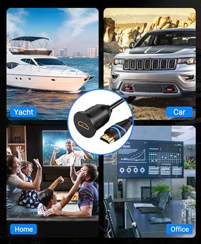 BlueRigger HDMI Waterproof Cable - (3FT, 4K 60Hz, HDMI Panel Mount Socket with Waterproof Dustproof Cap, Male to Female Pass Through, Audio Video Car Dash Adapter) - Compatible with Car, Boat, TV - style: Cable
