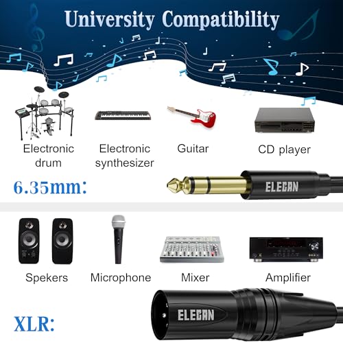 Elecan 6.35mm (1/4 Inch) TRS Male to XLR Male Cable 4Ft, Balanced Professional Shielded Stereo Microphone Cable Cord, Gold Plated for Mixer AMP Speaker Amplifier with 6.35 to 3.5mm Adapter+Ties - size: 4FT, style: 6.35mm to XLR Male