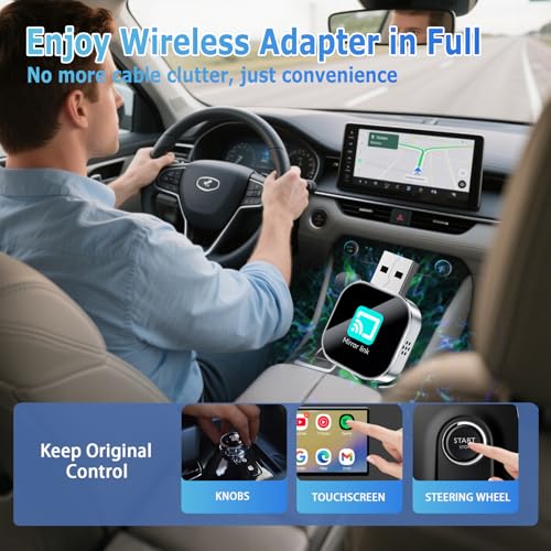 YOUKOYI Wireless Android Auto/Mirror Link Adapter, Not Compatible with iPhone, Instant Wired to Wireless Conversion, Plug & Play, Mini Stable Design