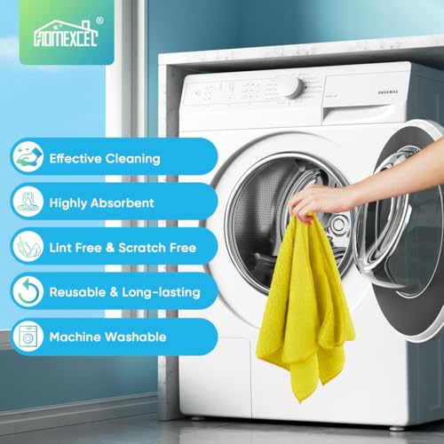 HOMEXCEL Yellow Microfiber Cleaning Cloth, 24 Pack Premium Microfiber Towels for Cars, Lint Free, Highly Absorbent, Reusable Cleaning Rags for Car, Household, Kitchen, Window, 11.5"X11.5" - color: Yellow
