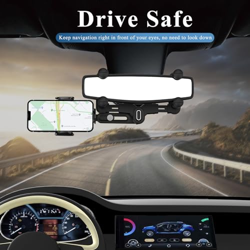 Car Phone Holder Mount, Rear View Mirror Phone Holder, Rotatable and Retractable Phone Holders for Your Car Compatible with iPhone Samsung All 4-7 Inch Cell Phones - style: Clamp