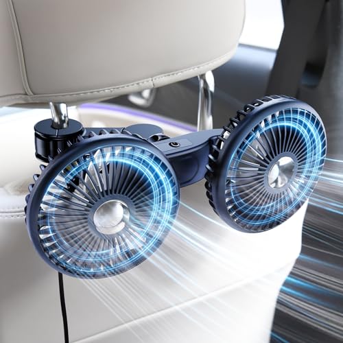 Dual Head Car Cooling Fans for Back Seat for Kids, Usb 5V/ 12V /24V Car Backseat Headrest Fan for Baby Rear Facing, Car Seat Cooler That Blow Cold Air for Vehicles Sedan Suv Rv Truck Without Ac - style: USB Powered