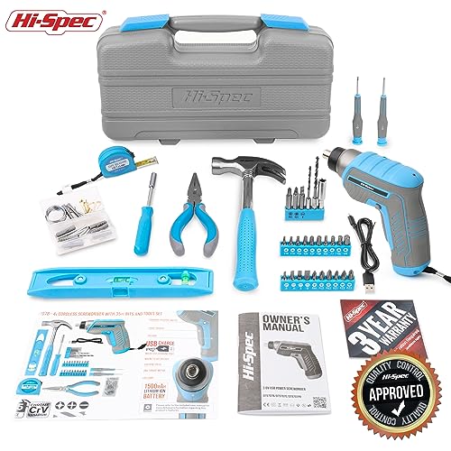 Hi-Spec 3.6V USB Electric Screwdriver for Home Repairs and Assembly,Blue - color: Blue, size: 35 Pieces