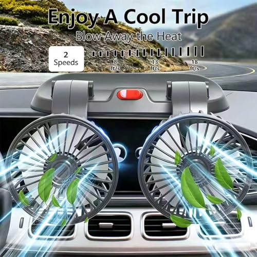 Car Fan,Dual Head USB Fans for Car, USB Powered Car Seat Fan, 360° Rotatable & 2 Strong Wind 5V Table Fans Adjustable for Vehicles SUV RV - color: Dual-5V