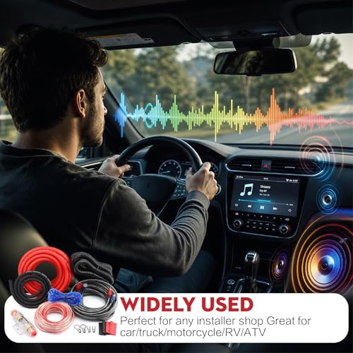 8 Gauge Car Amplifier Wiring Kit, 800W Amp Kit Complete 8 Gauge Car Amplifier Installation Wiring Kit for Car Audio Subwoofer - 8GA GA CCA Red Power Wire, OFC RCA Interconnect Cable, Fuse Holder - size: 8 GAUGE