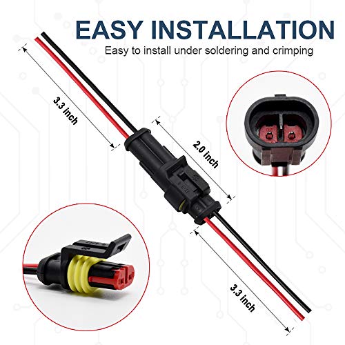16 AWG 2 Pin Connector, 2 Wire Connector for Car, Truck, Boat, and Various Applications, Male and Female Wire Waterproof Connection (5 Kit) - size: 2 PIN