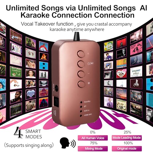 OTIC AI Karaoke Microphone, Multifunctional Karaoke Machine & Multi-Pairing Converter, Auto-Vocal Removal/Sing-Along Feature - color: Rose Gold