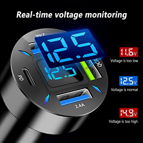 Car Charger 66W Super Fast Charging with USB C&QC 3.0(Voltmeter&LED Lights) Universal Quick Charge for 12-24V Car Cigarette Lighter Plug,Compatible with iPhone 14 13,S22,iPad(2Pcs-Black-QC/PD/2.4A) - color: 2Pcs-Black-QC/PD/2.4A