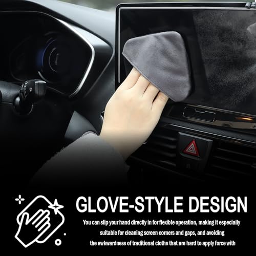 New Car Screen Cleaner Cloth,Double-Sided Car Touch Screen Cleaner Adopts Glove-Style Design,Reusable Microfiber Screens Cleaning Cloths for Dashboard & Display (Black) - color: Black