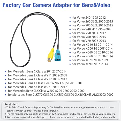 Radio Back Camera RCA Adapter Compatible with Mercedes Benz Volvo