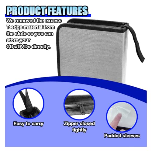 Car CD Case, 40 Capacity DVD Disc Storage Binder Wallet, Grey - color: Grey