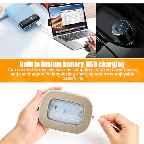 Car Interior Ceiling Roof Lights, 10LED Magnetic USB Rechargeable Vehicle Dome Lamp, Wireless Battery Powered Automotive Roof Lights, Universal for SUV Caravan Truck (Beige) - color: Beige
