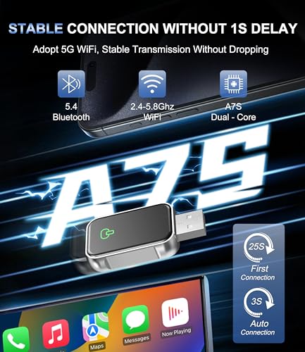 Wireless CarPlay Adapter for Apple iPhone & Android Auto - 2-in-1 Fast & Stable Mini CarPlay Adapter Convert Wired to Wireless, Plug & Play, Auto-Connect, No Delay, BT 5.4, 2.4G/5G WiFi - color: Silver