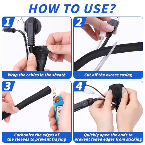 15ft - 3/8in Split Braided Sleeve Cable Management, Self-Wrapping - size: 3/8inx15ft