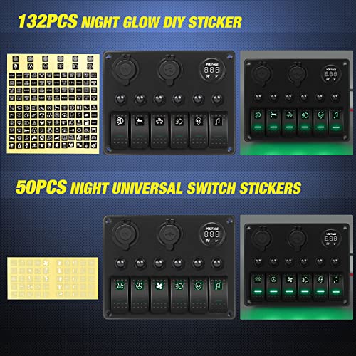 Nilight 6 Gang Rocker Switch Panel On Off Toggle Resettable Circuit Breaker - color: Green, size: 6+3 Gang Dual USB