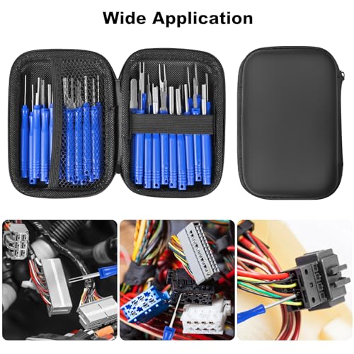 Kikerike Terminal Removal Tool Kit 41 Pcs Depinning Tool Electrical Connector Pin Removal Tool Kit Pin Extractor Tool Set Wire Terminal Release Tool for Automotive Car Household Devices - Blue - color: 41 PCS - Blue Round Handle