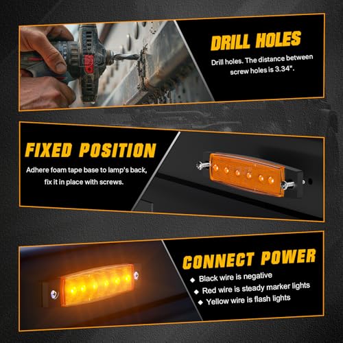 BJZ 3.8" Strobe+Steady Marker Lights Strip Dual Function Amber Trailer LED Side Clearance Tail Griller Flash Lights 12V Turn Signal Warning Waterproof Light for Trailer Truck Van RV ATV Bus, 10Pcs - color: Amber, 10Pcs