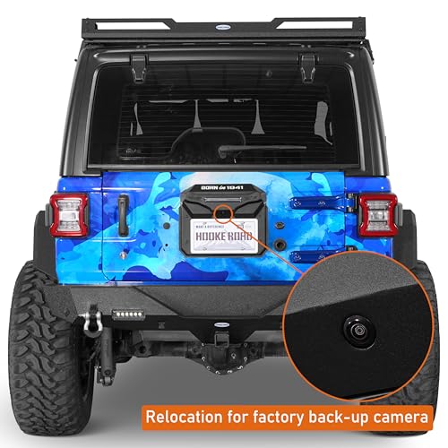 Hooke Road Spare Tire Delete License Plate Relocation Kit w/LED Illumination & Third Brake Light, Heavy Duty Steel Bracket Retains Factory Backup Camera for 2018-2025 Jeep Wrangler JL & Unlimited