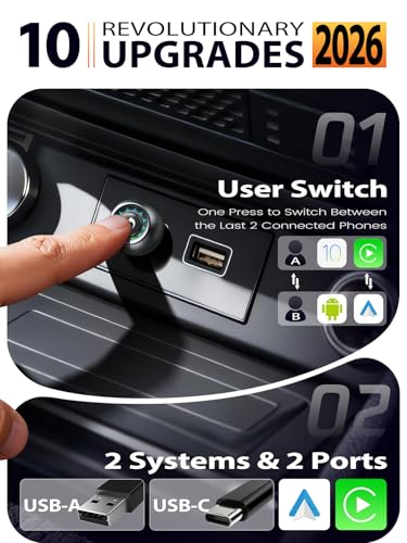 Wireless CarPlay Adapter & Android Auto Adapter, One-Click User Switch, Fast & Stable, Converts Wired to Wireless, Stable Connection Car Play Dongle for iOS 10+ / Android 11+ (Gray) - color: sliver