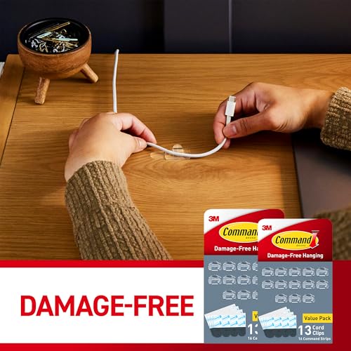 Command Round Cord Clips, Damage Free Hanging Cable, for Hanging Electrical Cables, 26 Clear Cord Clips and 32 Strips - size: 26 Clips, 32 Strips