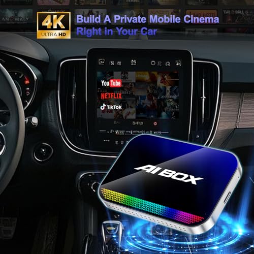 AI Box Wireless CarPlay Adapter,Magic Box with YouTube TikTok, Built-in Play Store and Screen Mirroring, Plug and Play Wireless Adapter for OEM Factory Wired CarPlay Vehicles