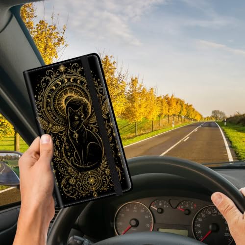 Car Registration and Insurance Card Holder Wallet, Gothic Celestial Black Cat Vehicle Document Organizer for Glove Box, Auto License & ID Card Holder Case, Slim Multi-Slot Car Paper Organizer - color: Gothic Celestial Black Cat