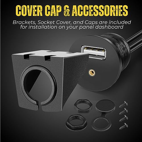 TNP USB RCA Flush Mount Cable - Dashboard Panel Dash Mount Port USB + RCA to USB + 3.5mm AUX Socket Jack Plug Connector Extension Wire Cord for Car Truck Trailer Boat Motorcycle (1M / 3FT)