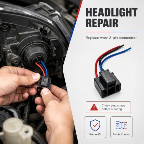 2 PCS H4 Headlight Wire Socket Connector, 12V 3 Wire Way Male/Female Fog Light Power Plug, Waterproof 3-Pin Headlight Wiring Harness Socket for Most Cars Trucks Marines