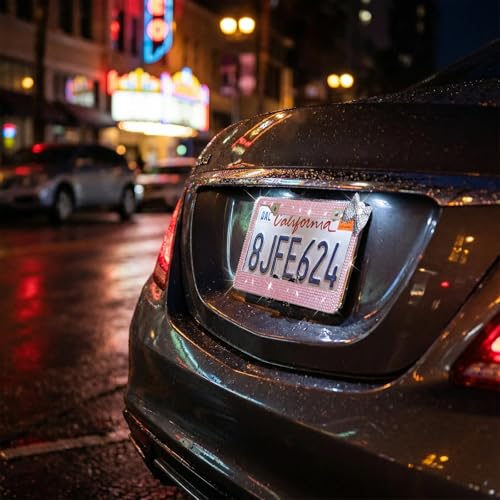 Wanheart 1 Pack Pink Bling License Plate Frame with White Corner Bow - color: Pink Frame + White Bow