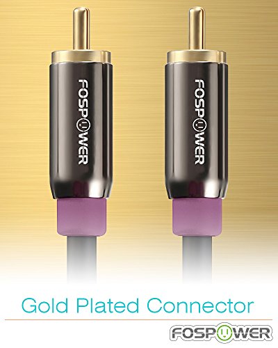 FosPower Subwoofer Cable (25 FT) RCA to RCA Audio Stereo Cable, Male to Male - Dual Shielded Cord | 24K Gold Plated Connector | Corrosion Resistant | Clean Sounding Signal - size: 25 Feet
