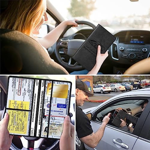 Kewucn Car Registration and Insurance Holder, Leather Auto Glove Box Organizer with Magnetic Shut, Vehicle Compartment Accessories Case for Cards, Driver License & Essential Documents - color: Large-Black-1