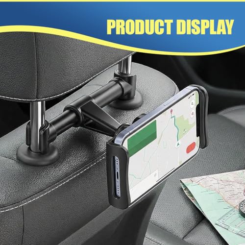 Car Headrest Phone Holder, 360° Adjustable Rotating Car Pphone Mount for 5.3"-10.2" Devices, Universal Automotive Headrest Tablet Holder (Black) - color: Black