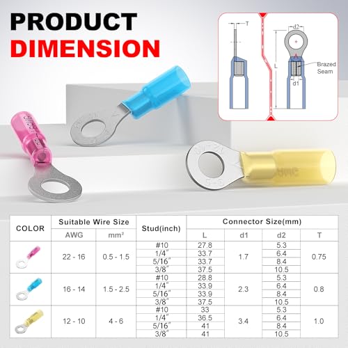 16-14 AWG/Gauge Heat Shrink Ring Terminal Kit Wire Connector Cable End Lugs - size: 16-14AWG-100pcs