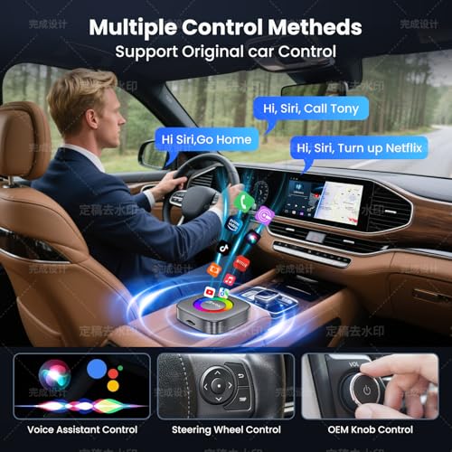 3-in-1 Wireless CarPlay/Android Auto Adapter Compatible with Netflix/YouTube/TikTok for iPhone & Android, Plug & Play Dongle for Car with Wired CarPlay, Smart AI Box with WiFi and Bluetooth 5.3