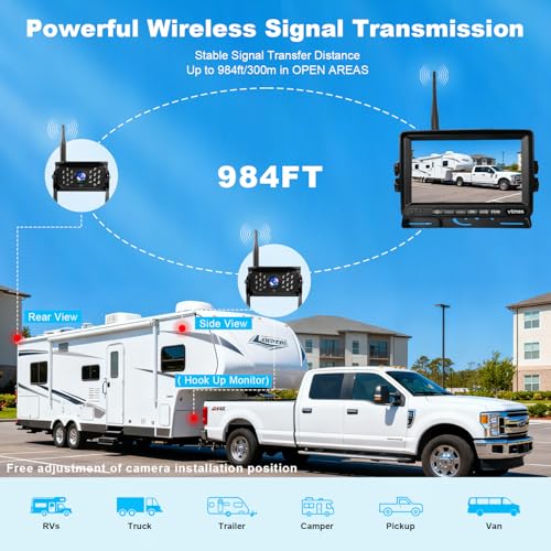VTimes Wireless Backup 2 Camera for Trucks RV Backup Camera with HD Monitor - color: 7 inch - 2 Cameras