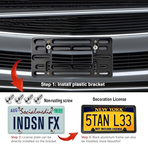 ZXFOOG Front License Plate Mounting Kit, Bumper Plate Bracket Holder - color: Black aluminum frame