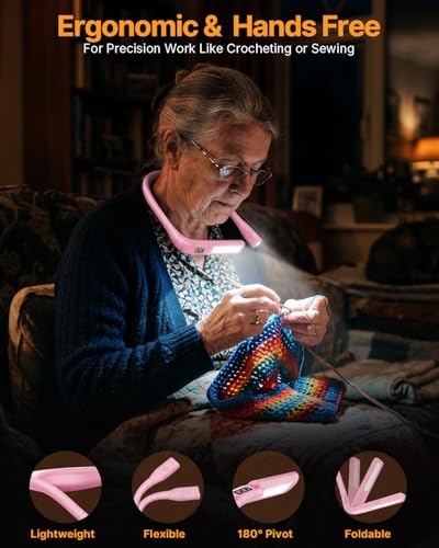 Book Light with Power Display, Timer, Upgraded Neck Reading Light - color: Pink