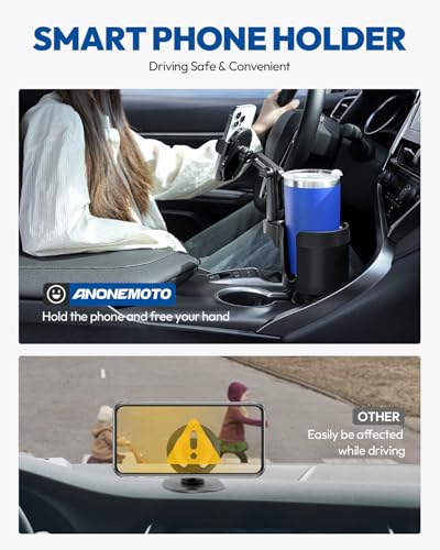 2-in-1 Cup Holder Cell Phone Holder,Adjustable 360° Rotation Universal Phone Holder Fits 4.0-7.0" Devices, Compatible with 12-40 oz Bottles