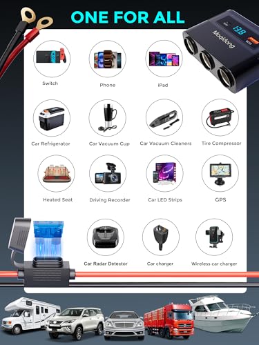 5 in 1 Cigarette Lighter Splitter 180W Car Charger Adapter Eyelet Terminal