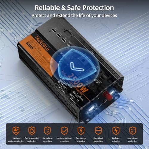 2500 Watt Pure Sine Wave Power Inverter, 12V DC to 110V 120V AC