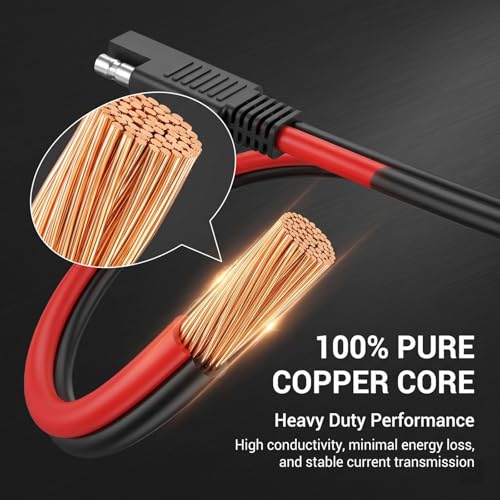 2 PCS Car SAE Extension Connector Cable, 14AWG SAE Quick Connector Disconnect Plug, Flexible SAE Power Wire Harness Adapter Cable, Universal for Most Cars, SUVs (Red) - color: 14AWG
